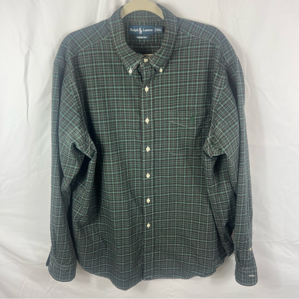 Ralph Lauren Men's Dark Green Plaid Shirt